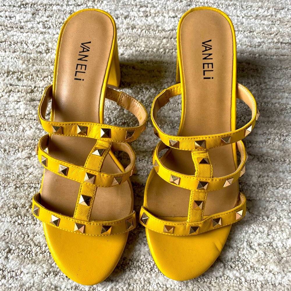 Vaneli Mayda yellow leather gold studded block heels. Only worn once. Size 7.5.